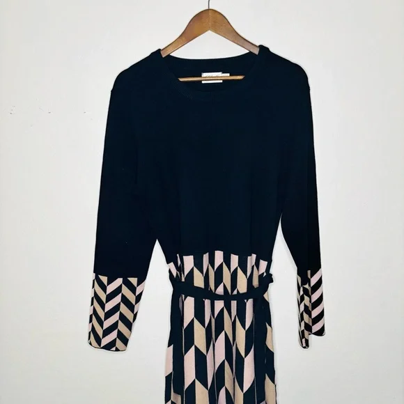 Eliza J Geometric Knit Sweater Geometric Print Dress XL Fit & Flare‎ Long Sleeve - Picture 3 of 10